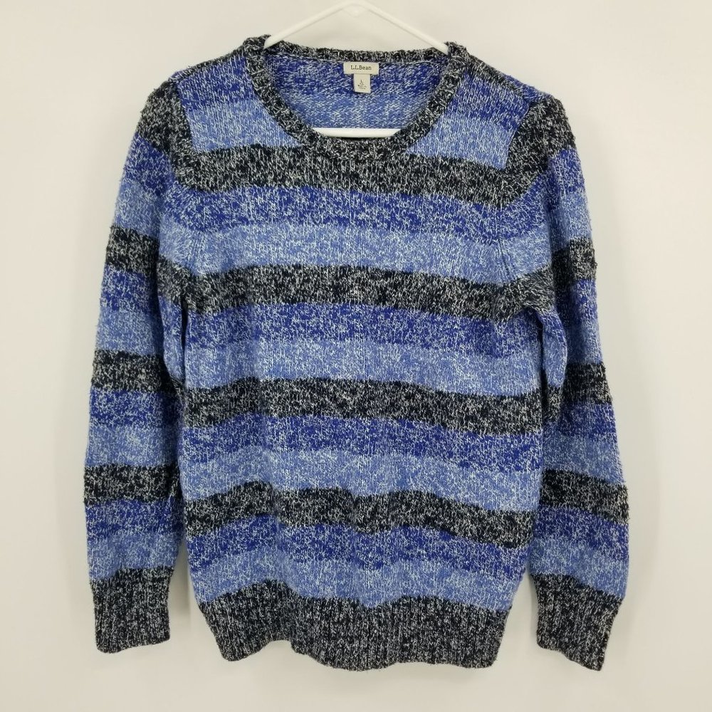 L.L. Bean Blue and Grey Striped Women's Long Sleeved Pullover Sweater Size Large